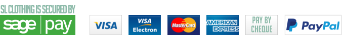 SL Clothing is secured by Sage Pay we accept Visa, Visa Electron, Mastercard, American Express, as as well as payment by cheque.